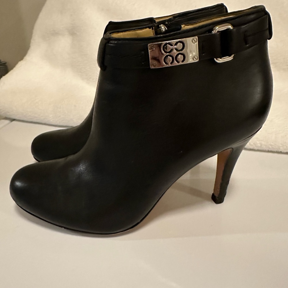 Coach Womens Biancca Black Leather Side Zipper Stiletto Heel Booties Size 6